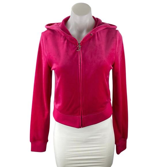 Juicy Couture Pink Velvet Velour Long Sleeve Zip Up Hoodie Sweatshirt Jacket S - Picture 1 of 5